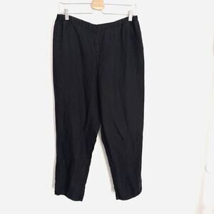 FLAX Linen Pull On Pants Black Elastic Waist Women's M Lagenlook Coastal